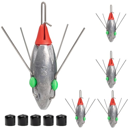 THKFISH 5 Pcs Sputnik Sinkers Surf Fishing Weight Heavy-Duty Long Tail Lead Weights Saltwater Surf Casting Sinkers Catfishing and Beach Adventures in Ocean Sea Sand (3oz-5pcs)