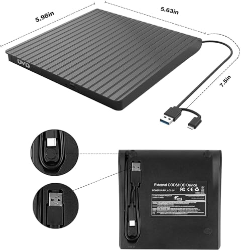 Lectora Externa CD/DVD USB-C y USB 3.0 para Laptop y PC miniatura 2