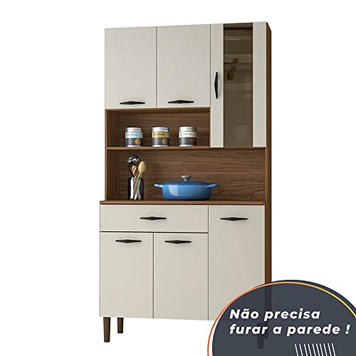 Armário Cozinha Compacto Kits Paraná Golden - 6 Portas e 1 Gaveta - Nogueira/Off White