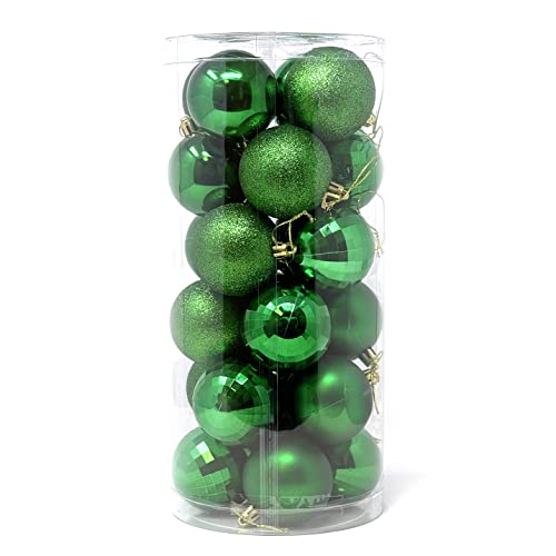 allgala Christmas Balls 24 PK 2.33 Inch (6CM) Pre-Strung Shatter Proof Christmas Ornament Balls for Xmas Tree-4 Style-Green