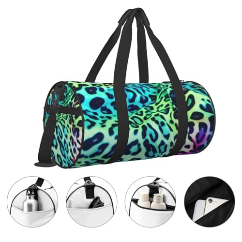 Travel Duffel Bag Sports Gym Bag With Shoes Compartment,Lightweight Overnight Weekender Bag Green Leopard Yoga Gym Sports Bag For Men Women4