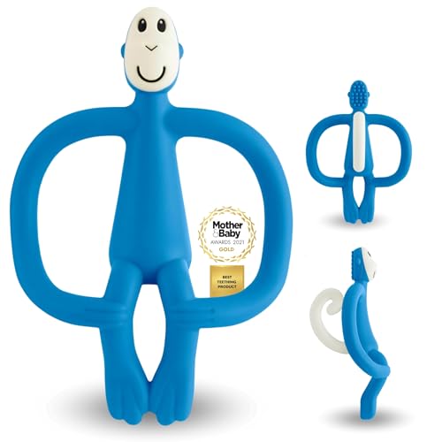 Matchstick Monkey - Beißring Affe Original - Baby Zahnungshilfe - weiche Noppen massieren wundes Zahnfleisch - Silikon BPA-frei - Greifling für Zahnen - ab 3 Monaten - blau