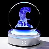 Arikyrist 3.15in. 3D Tiger Crystal Ball Gifts for Women Men, K9 Crystal Decorative Ball Engraved Tiger Figurine Paperweight with LED Light Base for Home Office Decoration for Birthday Christmas