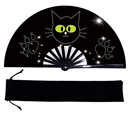 Amajiji Large Folding Fan, Chinease/Japanese Folding Nylon-Cloth Hand Fan, Women Hand Folding Fans Hand Fan Gift Fan Craft Fan Folding Fan Dance Fan (Happy)