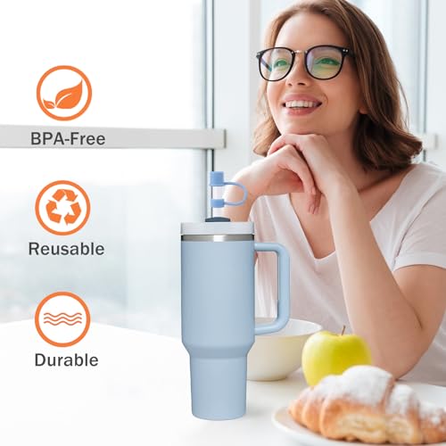 Image of LUCKINEE 6pcs Replacement Straws for Stanley Quencher H2.0 30oz 40oz | 12.2 Inch Long Reusable Plastic Straws, with 6Pcs Straw Covers Toppers, 2Pcs Cleaning Brushes, BPA Free and Cuttable Straws