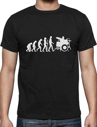 ROESXANP Drummer Evolution T-Shirt Funny Drums Gift Idea Musician Tee Black S-3XL Tee L