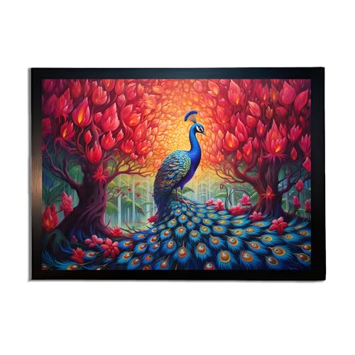 Image of redbakers.in Peacock Wall Art Print, Framed Paintings, Living Room Decor Vastu || Stylish Picture Frame for Home & Office Decoration|| Best Gift Size 10 x 14 Inch (Modern, MADELINE, 10 X 14 Inch)