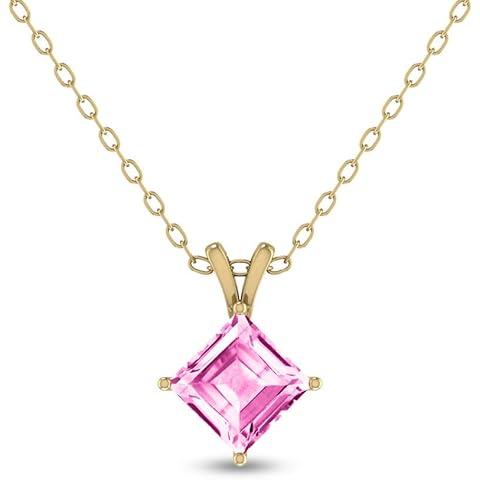 TimeLess Classics 14K White and Yellow Gold 5 MM Natural Gemstone Pendant Necklace for Women, Princess Cut Stone with Secure Prong Setting, A Charming Jewelry Gift for her