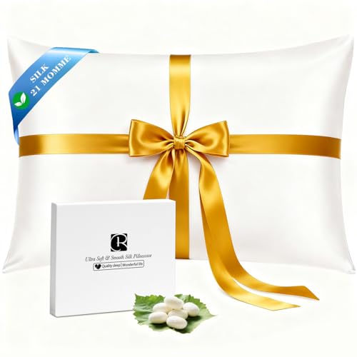 Ravmix 100% Silk Pillow Cases with Zipper, 21 Momme Mulberry Silk Pillowcase for Hair Skin Health, Soft Smooth Breathable Cool Pillow Cover for Beauty Sleep(Standard 20