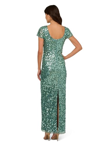Image of Adrianna Papell Women's Beaded Mesh Long Dress, Green Slate, 16