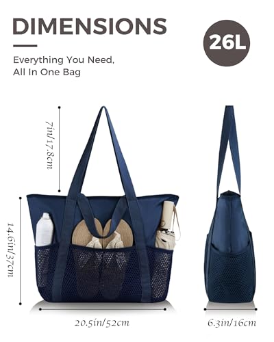 Image of HOMESPON Beach Bag Large Waterproof Sandproof Tote for Women with Zipper and Mesh Pockets