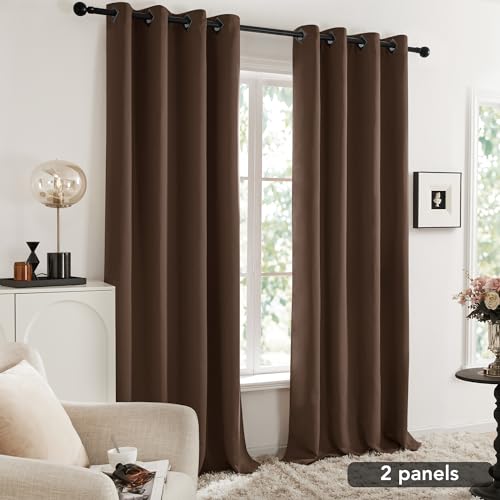 Image of Deconovo Blackout Curtains Thermal Insulated Curtains Grommet Top Shades Curtains for Study 52W x 63L Inch Brown 1 Pair