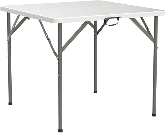 VINGLI 34 Fold in Half Square Table, Bi-Folding Commercial Portable Plastic Dining Table for Kitchen Outdoor Party Wedding Event, White