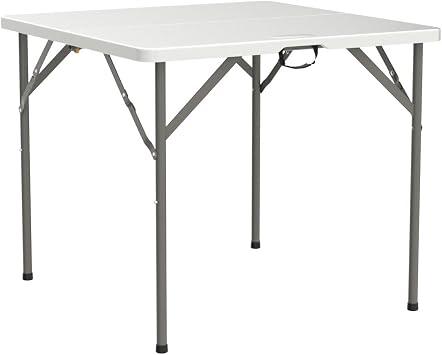 VINGLI 34 Fold in Half Square Table, Bi-Folding Commercial Portable Plastic Dining Table for Kitchen Outdoor Party Wedding Event, White
