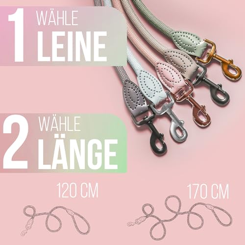 Personalisierte Hundeleine 1,2 m oder 1,7 m Länge (leicht dehnbar) extrem hochwertig verarbeitet | Tauleine für Hunde | Führleine mit Namen (Mauve, 120 cm)