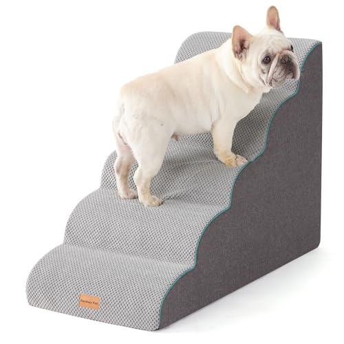 Image of Gardner Pet Dog Stairs for Small Dogs 22.8 inch H, Curved 5-Step Pet Stairs, Dog Steps for High Bed, Couch (24-30 in) with Durable Non-Slip Waterproof Fabric Cover and CertiPUR-US Certified Foam