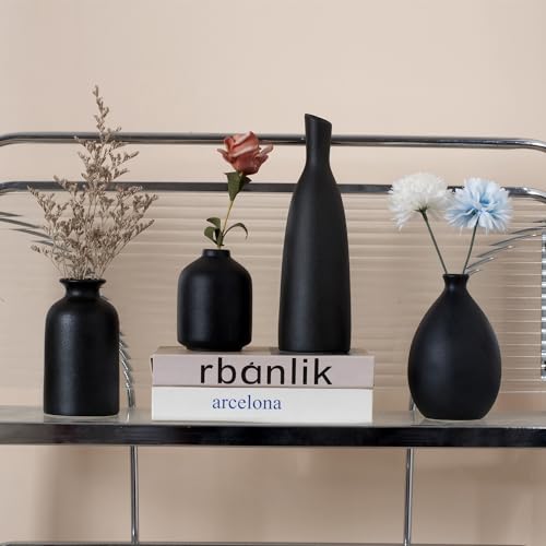 Joynisy Black Ceramic Vase Set of 4, Classic Matte Vases Home Decorations for Table Shelf Office Decor (Black) Joynisy Black Ceramic Vase Set of 4, Classic Matte Vases Home Decorations for Table Shelf Office Decor (Black)