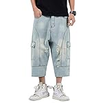 Men’s Loose-Fit Ripped Hole Harem Capri Jeans Baggy Denim Cargo Shorts www.denim.fit