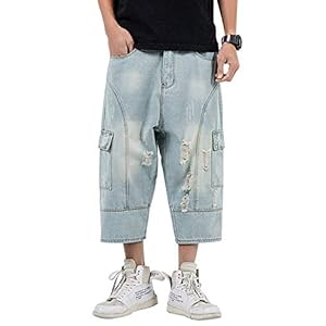Men’s Loose-Fit Ripped Hole Harem Capri Jeans Baggy Denim Cargo Shorts www.denim.fit