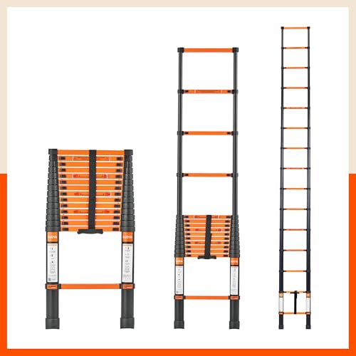 Image of Bathla 14.5 ft Steel Telescopic Ladder | Portable & Compact | Foldable Multipurpose Step Ladder for Home & Outdoor use