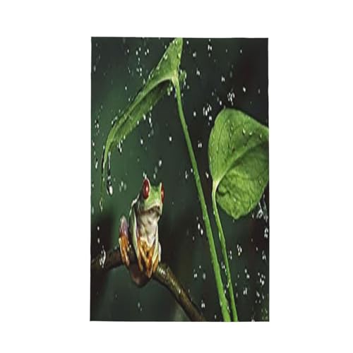 ワッフルキッチンタオルはマイクロファイバー製で、吸水性、速乾性、抗菌性に優れています(ネイチャーレインジャングルアニルリーフカエルウォータードロップ)