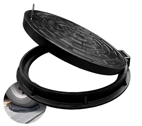 Natotela 32in Lockable Hinged Driveway Manhole Cover and Frame w/Bolted Down,28in Manhole Solid Top Cover 55000 lbs Loading Class-8,26in Clear opening,Fiberglass C250 Septic Tank Lid SMC Sewer Cover