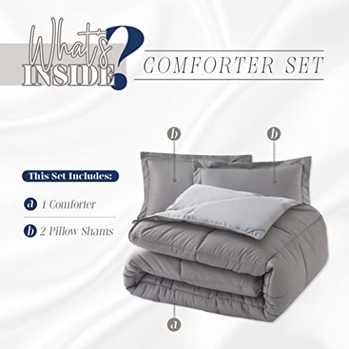 Image of Elegant Comfort 3-Piece Reversible Comforter Set, All Season Cozy, Soft Down Alternative, Quilted - Box Stitched - Duvet Insert with 4 Corner Tabs, Comforter with Shams, Twin XL, Gray /Silver