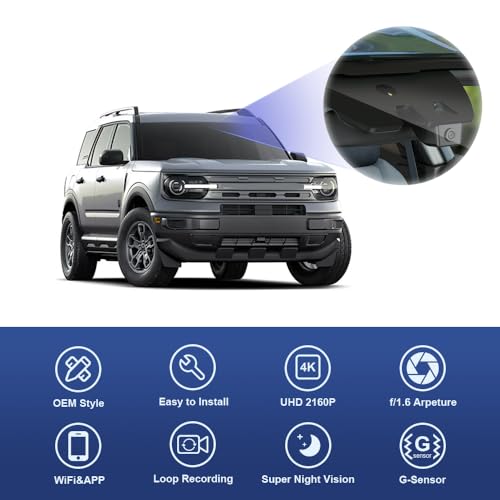Fitcamx 4K Dash Cam Suitable for Ford Bronco Sport 2021-2025 (HD2-D5500), 5 Pin Plug, OEM Factory Look, UHD 2160P Video, Built-in WiFi & APP, Loop Recording G-Sensor, Plug & Play, 64GB Card by FITCAMX - Image 4