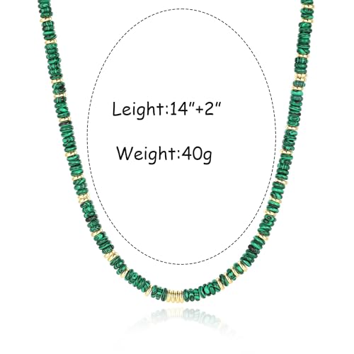 chorfla Beaded Gemstone Necklaces for Women, Bohemian Colored Choker Natural Stone Bead Decoration Summer Beach Handmade Jewelry Necklace (malachite) — view 3