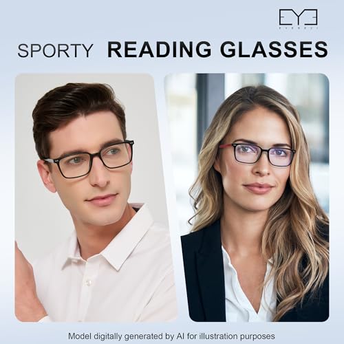 EYEREZI Reading Glasses for Men Square Lightweight TR90 Frame mens Accessories Computer Anti Blue Light Blocking Readers with Spring Hinge,1.75x Black+Red,2 Pack — view 3