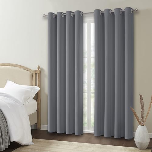 VEHEDE Eyelet Blackout Curtains 69 Inch Drops for Bedroom & Living Room, Soft Thermal Insulated Grey Panels, W55 x L69 Inch, 2 Pack - Image 3
