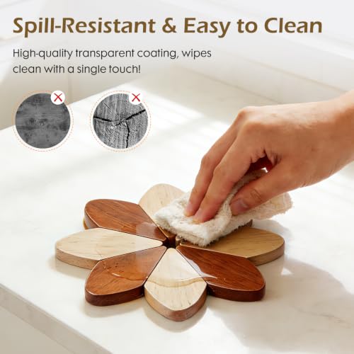 Sunflower Wooden Trivets for Hot Dishes, 5-Piece Housewarming Gift - Image 4