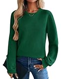 Picture of Zeagoo Womens 2026 Fall Sweaters Lightweight Long Sleeve Ribbed Knit Crewneck Pullover Tops Crochet Casual Outfits Lake Green Small