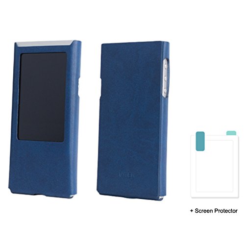 for Astell&Kern AK Jr, Handmade Miter Leather Case Cover AK JR (WithOutStand) a Screen Protector (Navy)