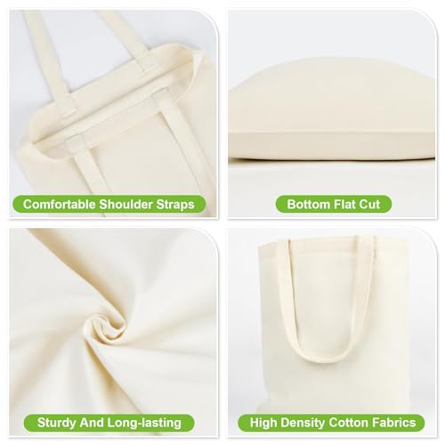 RAINFLOW Canvas Tote Bag - 4 PCS Cotton Canvas Reusable Grocery Shopping Blank Tote Bag with Handles for Crafts DIY, Gift, Advertising Promotion Activity - Thumbnail 3