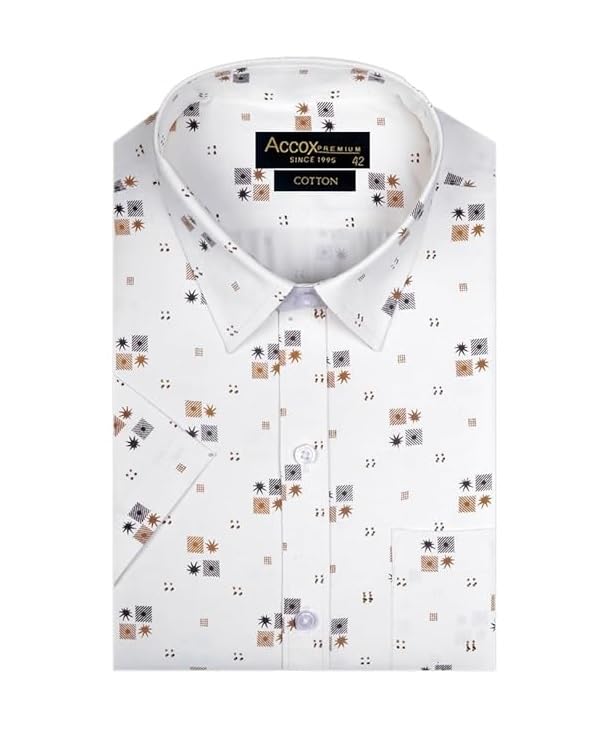 accox Men's Breathable Cotton Half Sleeves Regular Fit Printed Formal Shirt for Men (GCR173)-picture-30