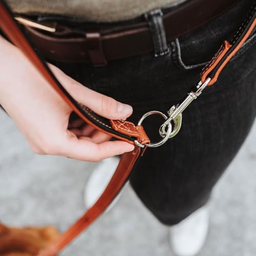 HUNTER Verstellbare Hundeführleine Canadian UP, Farbe: Cognac/schwarz, weiches, geschmeidiges Leder, 3-Fach verstellbar, nachhaltig, Made in Germany, Größe: 20/200
