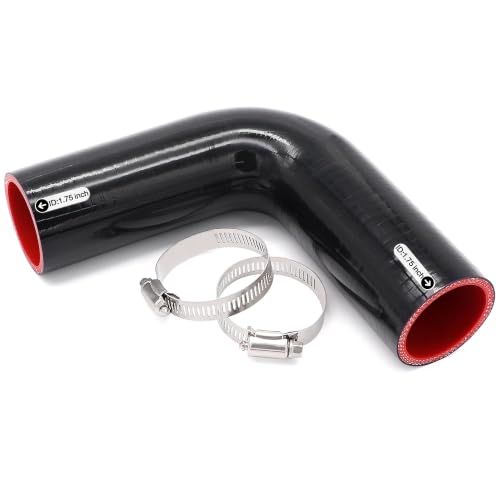 Image of 90 Degree ID 1.75inch(45mm) Elbow Coupler Silicone Hose 4-Ply with 2PCS Stainless Steel T-Bolt Clamp