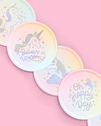 Xo, Fetti Unicorn Paper Plates - 24 Pk, 9" | Unicorn Birthday Party Supplies, Oh Happy Day Baby Shower, Magical Party Favors #TOP3