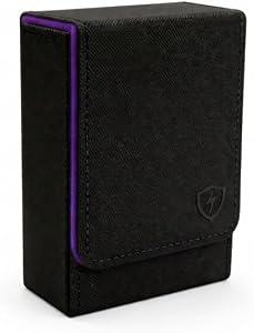 Single Deck Leather Poker Card Case – Playing Card Holder with Magnetic Closure, Fits Standard Poker Size Cards, Premium Card Protector for Travel & Game Night (Black-Purple)