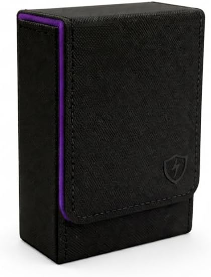 Single Deck Leather Poker Card Case – Playing Card Holder with Magnetic Closure, Fits Standard Poker Size Cards, Premium Card Protector for Travel & Game Night (Black-Purple)
