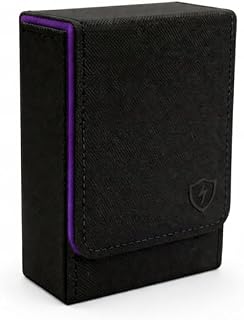Single Deck Leather Poker Card Case – Playing Card Holder with Magnetic Closure, Fits Standard Poker Size Cards, Premium Card Protector for Travel & Game Night (Black-Purple)
