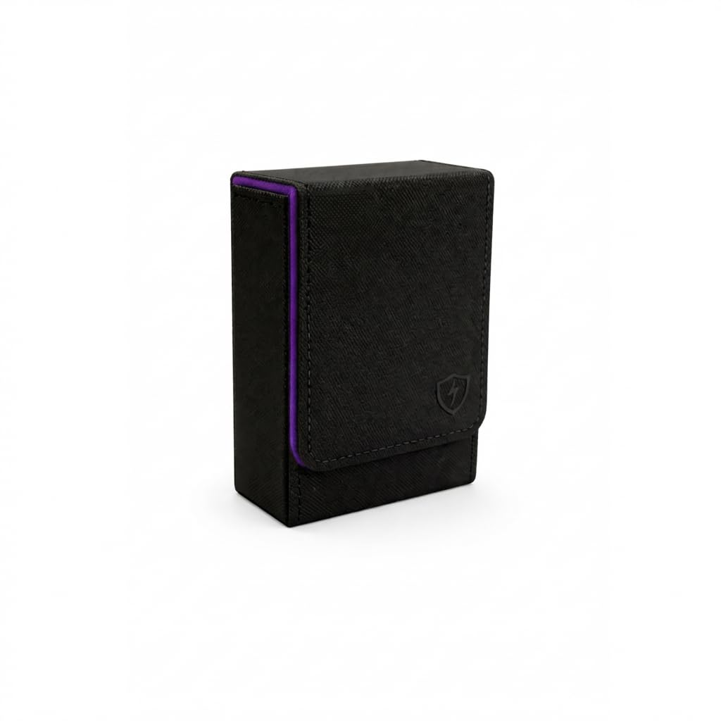 Boltquan Single Deck Leather Poker Card Case – Playing Card Holder with Magnetic Closure, Fits Standard Poker Size Cards, Premium Card Protector for Travel & Game Night (Black-Purple)