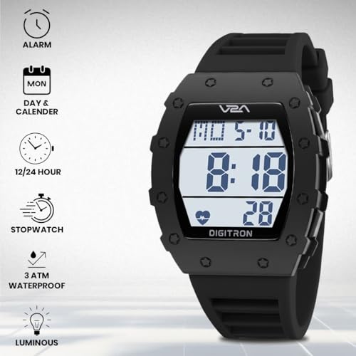 Image of V2A Digitron 2118 Tonneau Sports Watch for Men & Boys | Rugged Design | Big Dial | Alarm, Stopwatch, 12 /24H | 3 ATM Water Resistant | Luminous Display | Sports, Fitness, Outdoor & Training | Gifts for Men & Boy