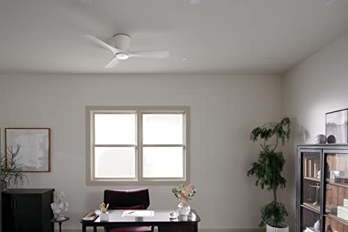 Image of Kichler Volos 48 inch Ceiling Fan With LED Light, Matte White, 300032MWH | Wall Control, Contemporary Indoor Fan, Low Profile Ceiling Fan with Light