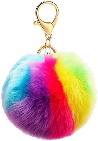 kuou Fluffy Keychain, Pom Pom Keyring 3.9 Inch Fluffy Balls Keychain Soft Plush Ring Keychain Faux Fur Ball Pendant Keyring for Bag Car Ornaments