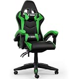 Racingreat Gaming-Stuhl mit Bluetooth-Lautsprecher, Zocker Stuhl mit Kopfstütze Lendenwirbelstütze, 90°–135° Neigungswinkel + Höhenverstellbar, PC-Stuhl für Kinder Jugendliche Erwachsene (Grün)