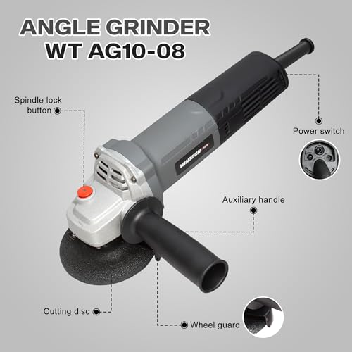 Image of Angle Grinder WT AG10-08 | 1000W Electric Grinder | 11000 RPM High Speed Cutting Tool | 100mm /4 inch Disc | M10 Spindle | Metal Cutting & Grinding Power Tool | 6 Months Warranty