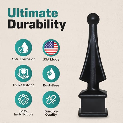 Address America Fence Finial Toppers for Square Post | Four-Sided Spire | Premium USA Made | Black Polypropylene Plastic (50 Pack, Fits 5/8 in.)