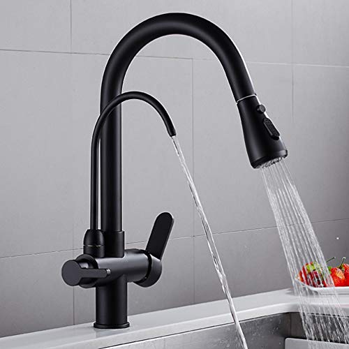 Miniatura 2 de Fzhlr Latón Cepillado Cromo Negro Caliente Fría Agua Pura 3 En 1 Grifo De La Cocina Puro Saque El Grifo Mezclador Beber Agua Del Grifo Doble Salida Del Grifo, Negro